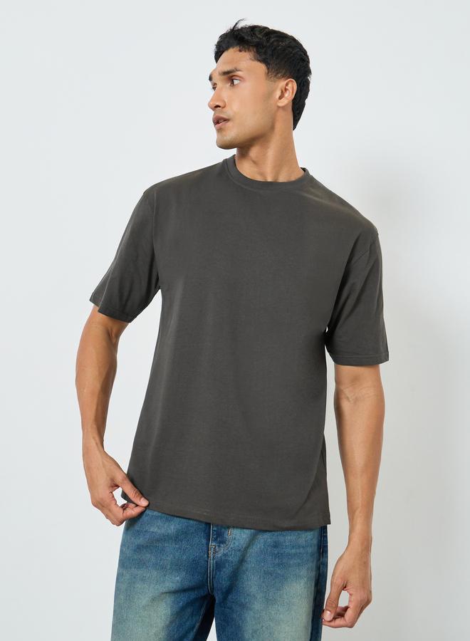 Styli Men Grey Graphic Print Oversized Cotton T-Shirt - Image 2